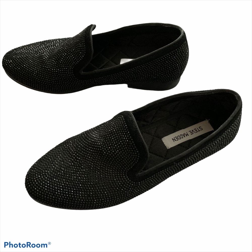 Black Sparkly Caviato Slip On Loafers Steve Madden